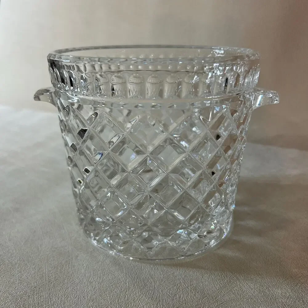 Vintage Cut Crystal Ice Bucket Elegant Diamond Pattern Barware, Utensil Holder